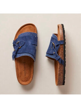 Sundance "Birk" Style Denim & Blue Suede Slip-Slides Sandals Size 41 US 10-10.5